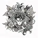 A tattoo design combining the iconic symbols of BTS, Ace, and Gojo Satoru from Jujutsu Kaisen in a visually captivating way tattoo design idea