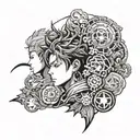 A tattoo design combining the iconic symbols of BTS, Ace, and Gojo Satoru from Jujutsu Kaisen in a visually captivating way tattoo design idea