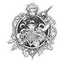 A tattoo design combining the iconic symbols of BTS, Ace, and Gojo Satoru from Jujutsu Kaisen in a visually captivating way tattoo design idea