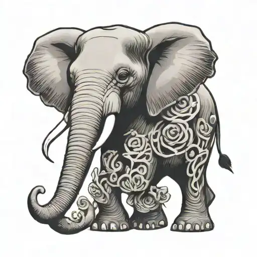 A black-grey tattoo of an elephant holding a brain in its trunk, symbolizing the importance of mental health in finance tattoo design idea