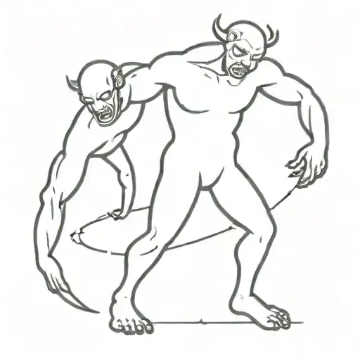 a simple drawn figure wrestling with shadowy demons, representing the ongoing fight against internal struggles tattoo design idea