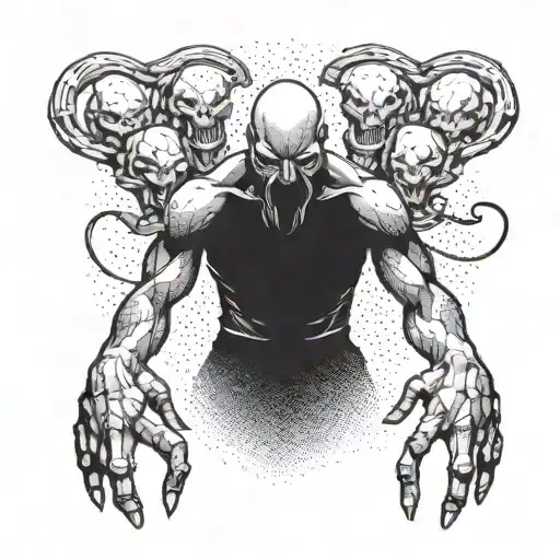 a simple drawn figure wrestling with shadowy demons, representing the ongoing fight against internal struggles tattoo design idea