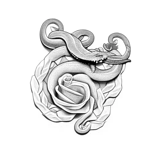 serpiente rodeando una rosa tattoo design idea