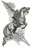 dagger with dragon and horse jumping tattoo design idea