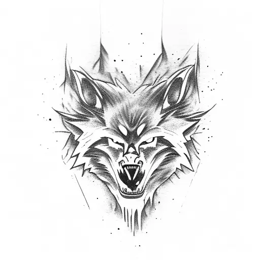 A werewolf bursting out of his shoulder, tearing through his skin with its claws tattoo design idea