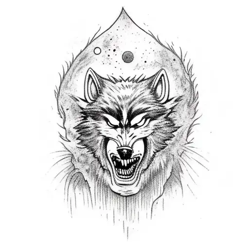 A werewolf bursting out of his shoulder, tearing through his skin with its claws tattoo design idea