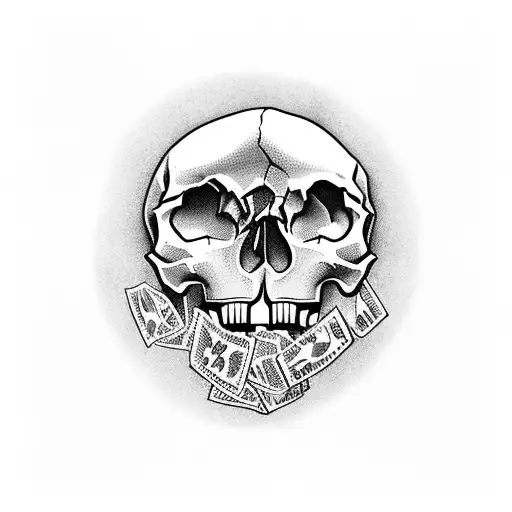 skull with 100$ bills coming out its mouth  tattoo design idea