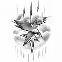 Lightning Bolts with small doves and clouds tattoo design idea
