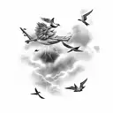 lightning with clouds and doves tattoo design idea