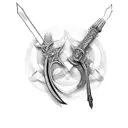 A pair of crossed swords entwined with a spine tattoo design idea