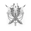 A pair of crossed swords entwined with a spine tattoo design idea