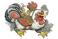 Chicken dressed as chinese warrior meditating tattoo design idea