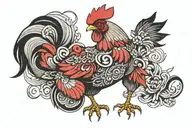 Chicken dressed as chinese warrior meditating tattoo design idea