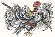 Chicken dressed as warrior wielding a sword tattoo design idea
