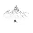 a buddhist temple, ama dablam mountain, realistic tattoo design idea