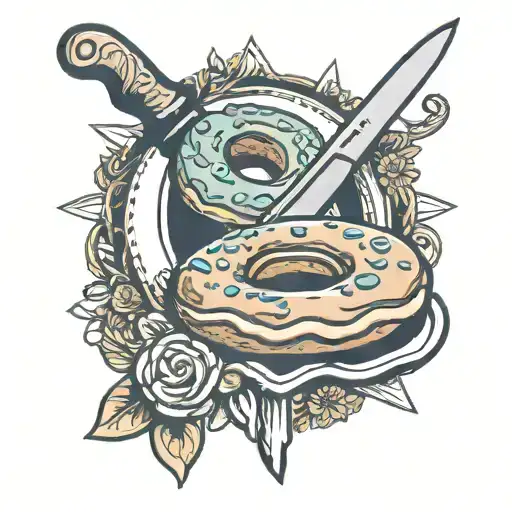 donut coffee chefs knife intertwined tattoo design idea