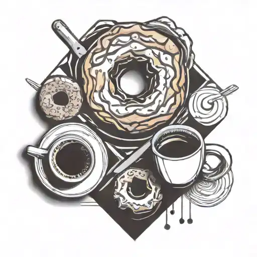 coffee, donut, chefs knife tattoo design idea