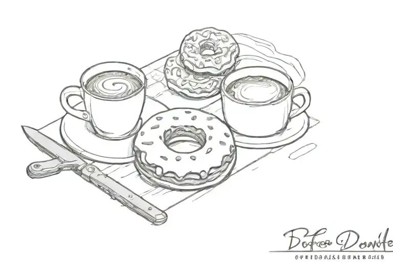 coffee, donut, chefs knife tattoo design idea