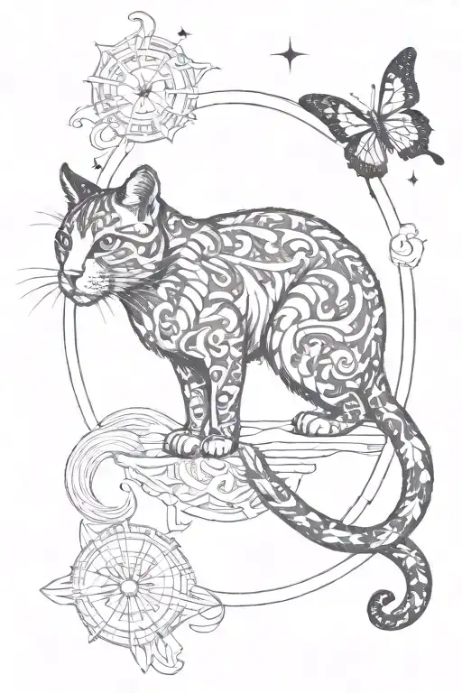 gato negro + Toro + leo zodiac sign + virgo zodiac sign tattoo design idea