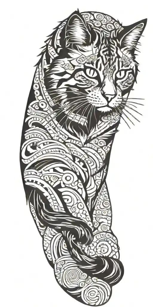 siberian cat exploring a world map   tattoo design idea