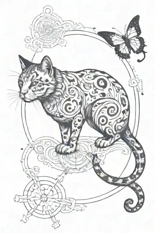 gato negro + Toro + leo zodiac sign + virgo zodiac sign tattoo design idea