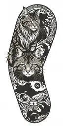 siberian cat exploring a world map with virgo zodiac sign wiht leo zodiac sign whit travel sign and stock exchange sing  tattoo design idea