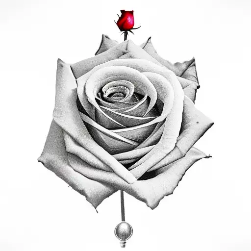 a crown that unveils a red rose in which 2 names are written as a memory  tattoo design idea