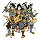 the rockband kiss as japanese samurai tattoo design idea