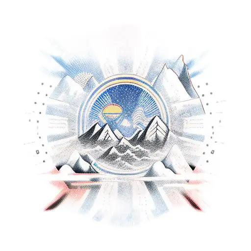 bushido code of conduct written on chest with mountains with rising sun in background tattoo design idea