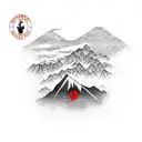 bushido code of conduct written on chest with mountains with rising sun in background tattoo design idea