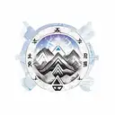 bushido code of conduct written on chest with mountains with rising sun in background tattoo design idea