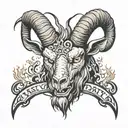 a demonic goat's head with flames of fire coming out of its eyes and the phrase hail Satan tattoo design idea
