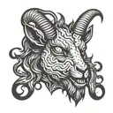 a demonic goat's head with flames of fire coming out of its eyes and the phrase hail Satan tattoo design idea