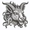 a demonic goat's head with flames of fire coming out of its eyes and the phrase hail Satan tattoo design idea