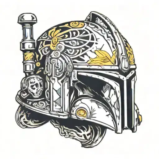 Racing Helmet mandalorian with skull tattoo design idea