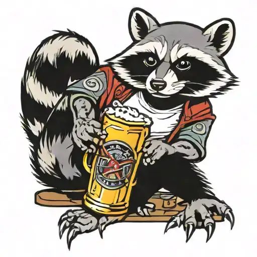 mechanic racoon beer tattoo design idea