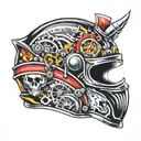 Racing Helmet with car parts  tattoo design idea