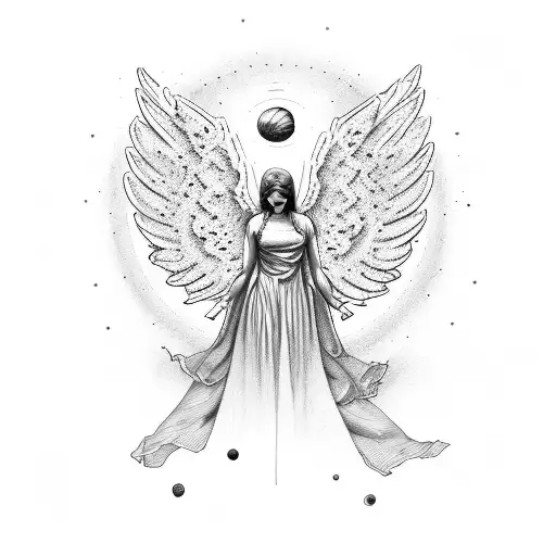 angel with planets and broken lightbulb tattoo design idea