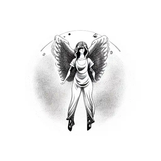 angel with planets and broken lightbulb tattoo design idea