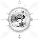 angel with planets and broken lightbulb tattoo design idea