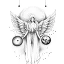 angel with planets and broken lightbulb tattoo design idea