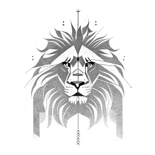 A fierce lion standing on top of a mountain peak, symbolizing strength and resilience. tattoo design idea