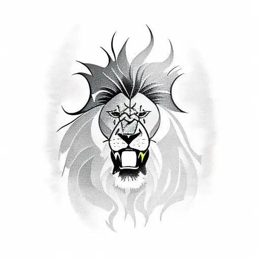 A fierce lion standing on top of a mountain peak, symbolizing strength and resilience. tattoo design idea