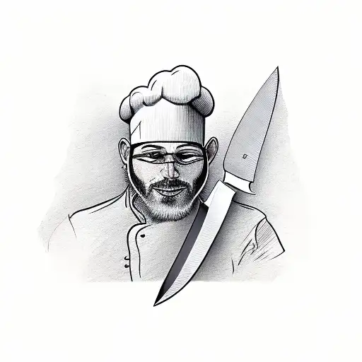 chef knife cutting into arm tattoo design idea