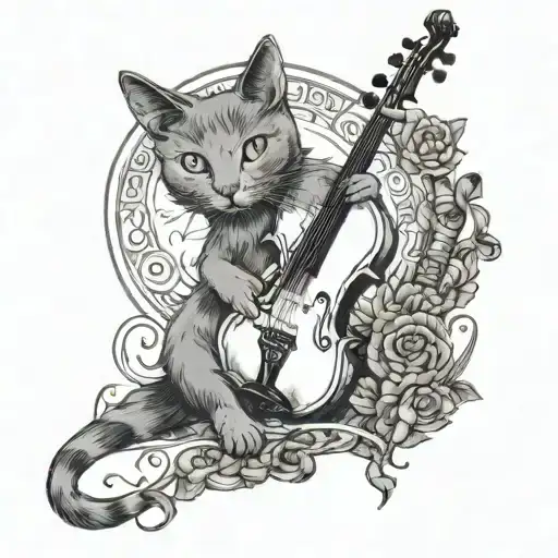 russian blue cat violin clef 1984 year born tattoo design idea