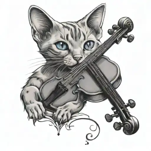 russian blue cat violin clef tattoo design idea
