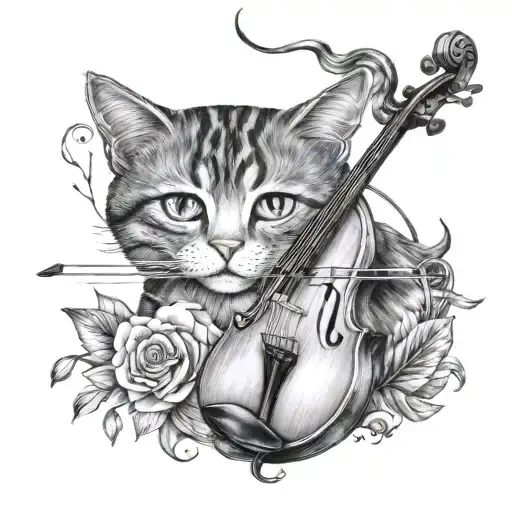 1984 roman numerals cat violin bow transforming tattoo design idea