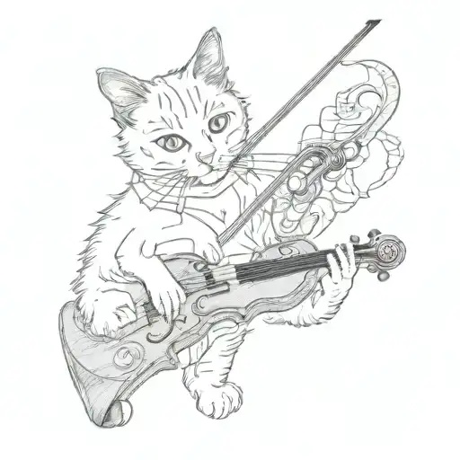 1984 roman numerals cat violin bow transforming tattoo design idea