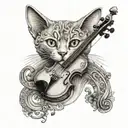 russian blue cat violin clef tattoo design idea