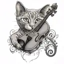 russian blue cat violin clef tattoo design idea